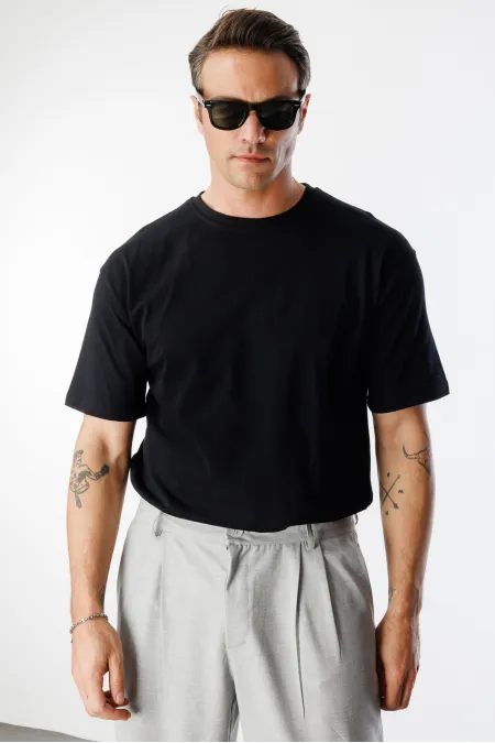 T-shirt homme coupe oversize, col rond, 100 % coton bio