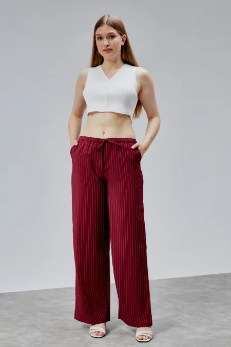Women's Wide Leg High Waist Striped Pants with Pockets STRIPED-PANTS