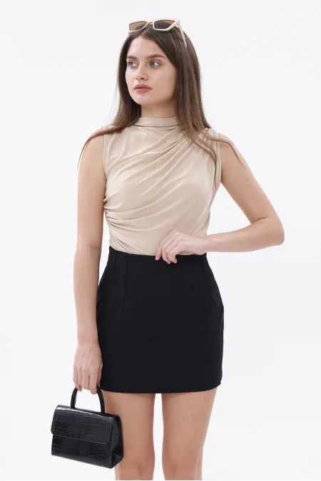 FundacshoosesXGenius Women's Darted Skirt, Non-See-Through Laminated Women's Skirt WOMEN'S SKIRT