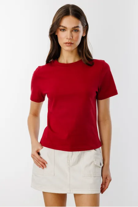 Women's Short-Sleeve Organic Cotton Crew Neck Crop T-shirt