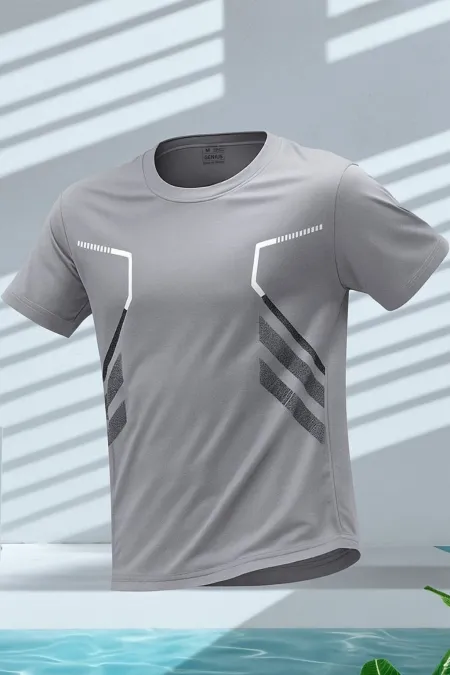 Men's Sports T-Shirt, Workout Gym Polyester Men's Athlete T-shirt, Striped T-Shirt