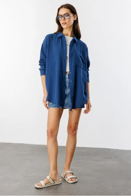 Oversize Basic Müslin Kadın Gömlek KADIN-MÜSLİN-GÖMLEK