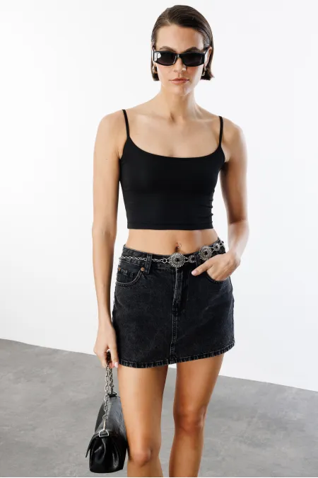 Women's Scuba Fabric Strappy Crop Top CROP-TANKLACE