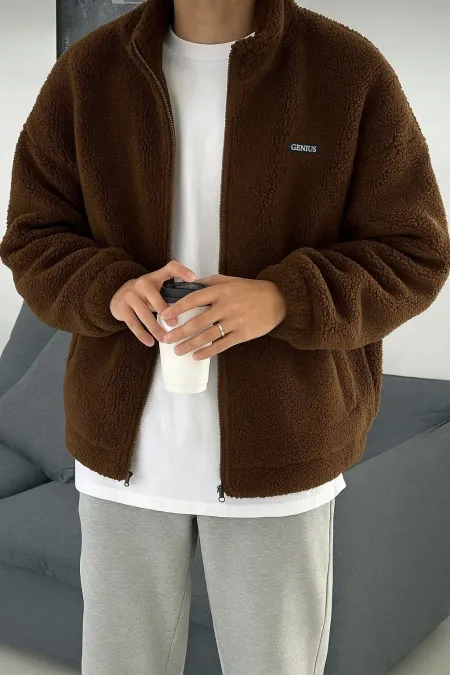 Sweat-shirt oversize en peluche avec fermeture éclair intégrale, doublé polaire sherpa