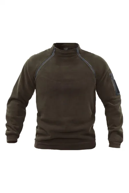 Polaire tactique de combat zippée avec poches pour homme, idéale pour les activités de plein air.