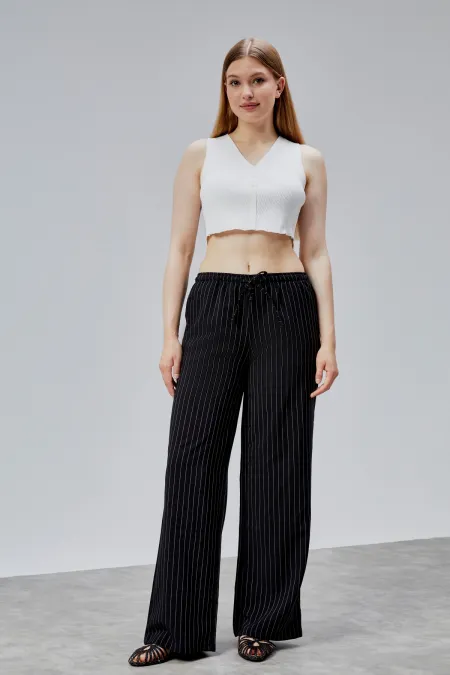 Women's Wide Leg High Waist Striped Pants with Pockets STRIPED-PANTS