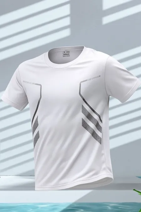 Men's Sports T-Shirt, Workout Gym Polyester Men's Athlete T-shirt, Striped T-Shirt