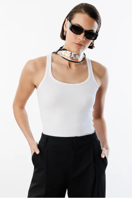 Débardeur basique pour femme à bretelles larges et aspect côtelé TOP1