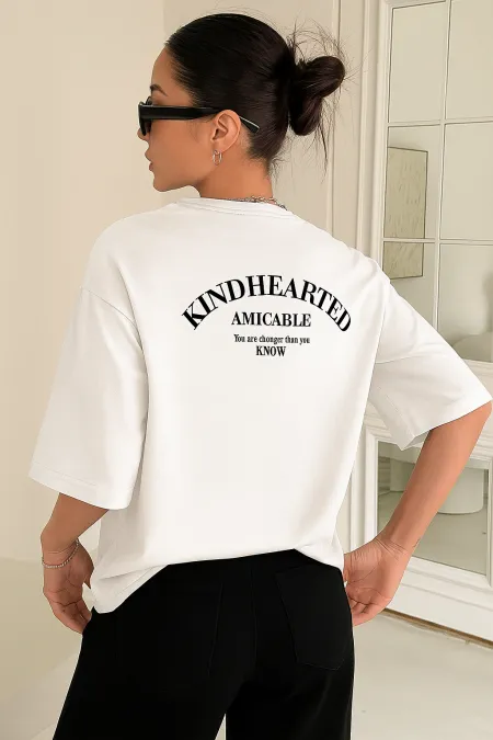 Kadın Oversize T-shirt Pamuklu Baskılı Tişört KİND-OVERSİZE