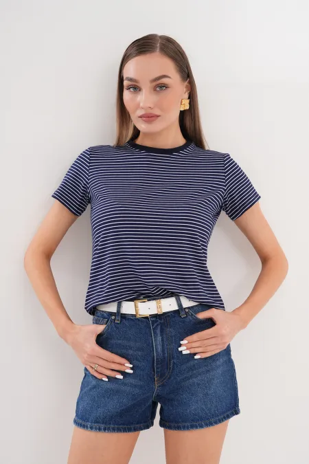 Women's Striped T-shirt Crew Neck Short Sleeve T-Shirt STRIPED-T-SHIRT