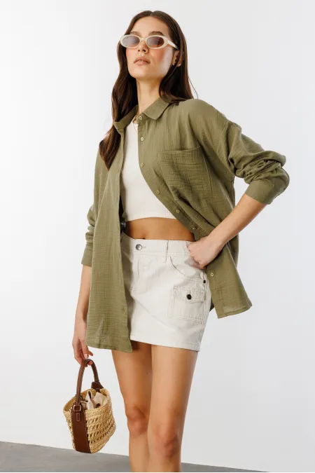 Oversize Basic Müslin Kadın Gömlek KADIN-MÜSLİN-GÖMLEK