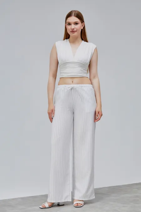 Women's Wide Leg High Waist Striped Pants with Pockets STRIPED-PANTS