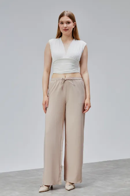 Women's Wide Leg High Waist Striped Pants with Pockets STRIPED-PANTS