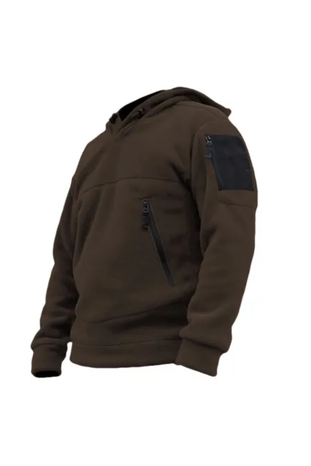Veste polaire tactique à capuche pour homme avec poches, idéale pour les activités de plein air.