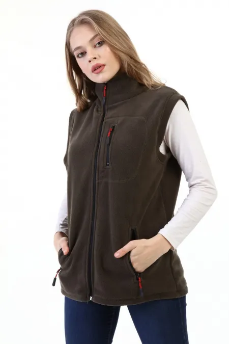 Store Women's Fleece Vest, Full Zip Outdoor Sports Vest with 3 Pockets