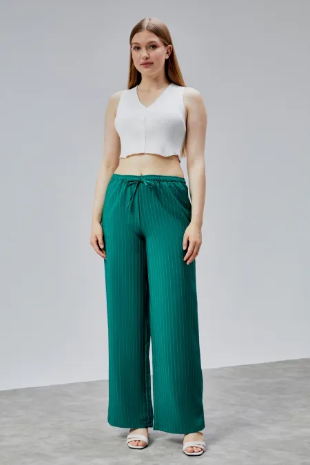 Women's Wide Leg High Waist Striped Pants with Pockets STRIPED-PANTS