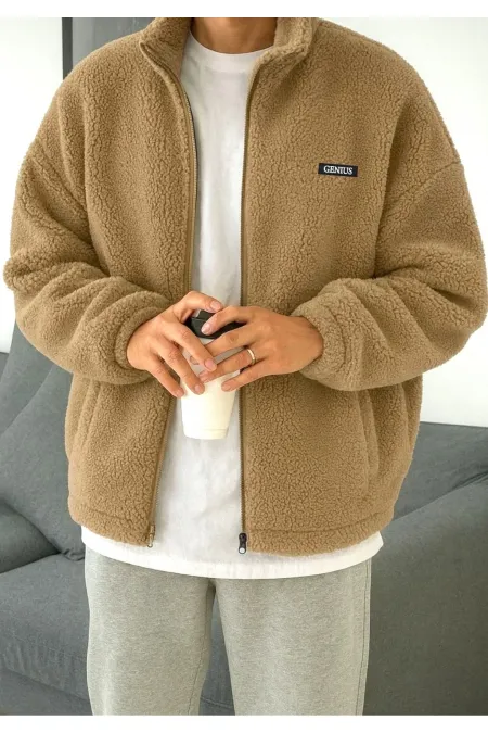 Sweat-shirt oversize en peluche avec fermeture éclair intégrale et intérieur en polaire douce et tissu sherpa.