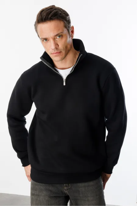 Sweat-shirt unisexe, coupe décontractée, coton, doublure polaire, demi-zip, col montant