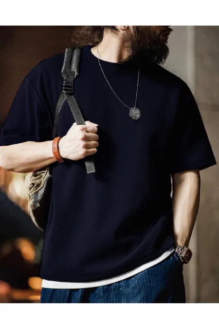 Erkek Oversize Bisiklet Yaka Kısa Kollu Waffle Tişört WAFFLE-BİSİKLETYAKA