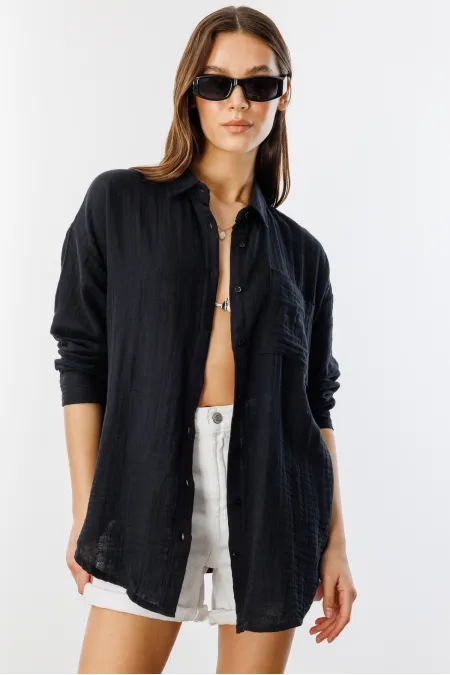Oversize Basic Müslin Kadın Gömlek KADIN-MÜSLİN-GÖMLEK