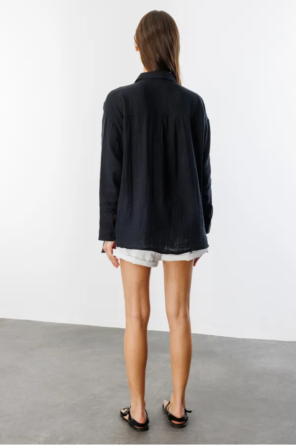 Oversize Basic Müslin Kadın Gömlek KADIN-MÜSLİN-GÖMLEK