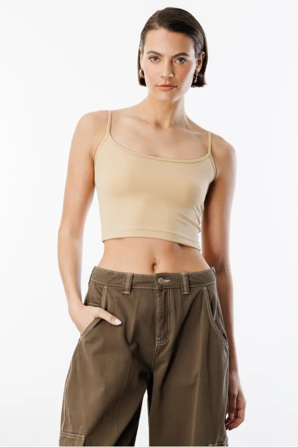 Débardeur court à bretelles en tissu scuba pour femme