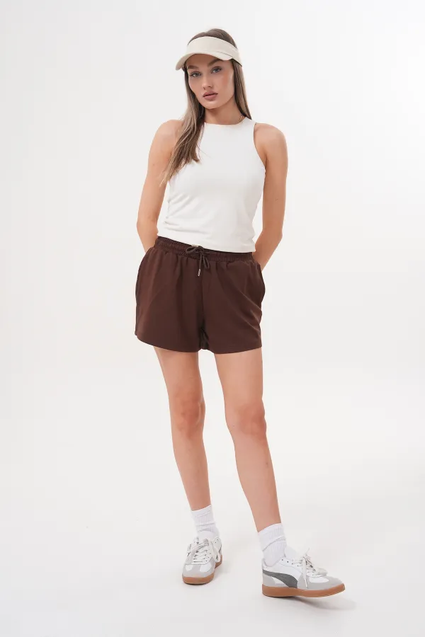 Kadın Modal Şort Beli Lastikli Cepli Şort MODAL-ŞORT