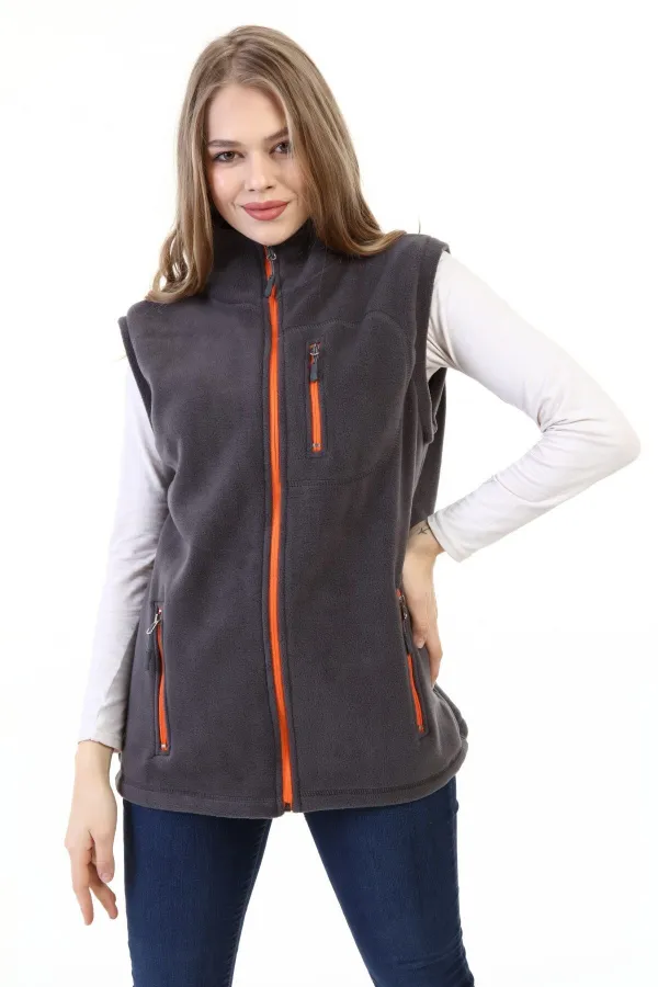 Store Women's Fleece Vest, Full Zip Outdoor Sports Vest with 3 Pockets