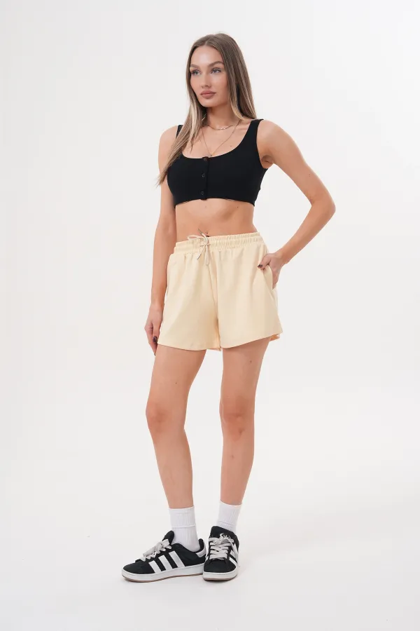 Kadın Modal Şort Beli Lastikli Cepli Şort MODAL-ŞORT