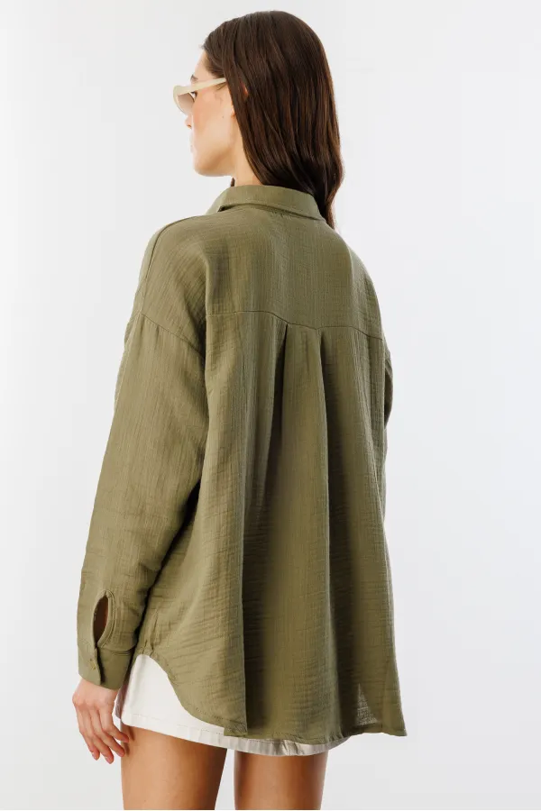 Oversize Basic Müslin Kadın Gömlek KADIN-MÜSLİN-GÖMLEK