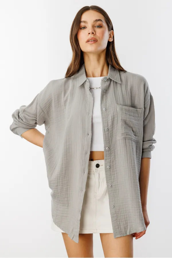 Oversize Basic Müslin Kadın Gömlek KADIN-MÜSLİN-GÖMLEK