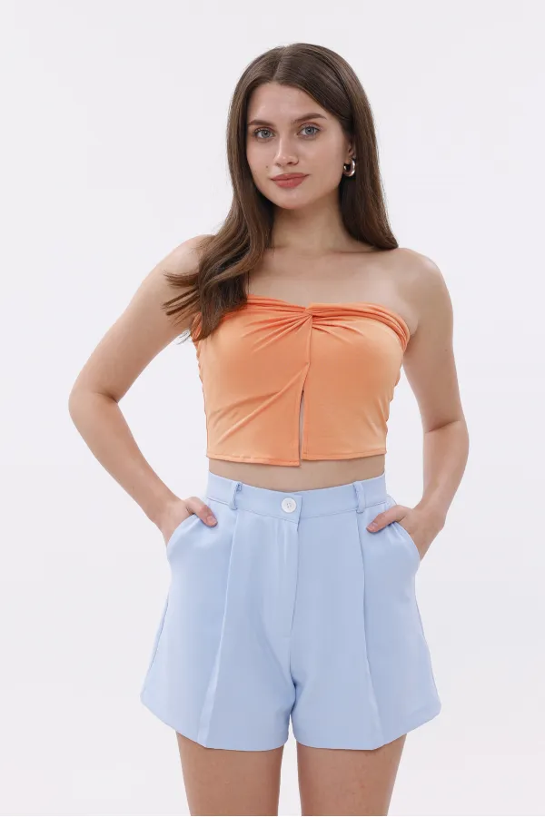 FundaChoosesXGenius Kadın Pileli Şort İç Göstermez Lamineli Kadın Şort PİLELİ-ŞORT