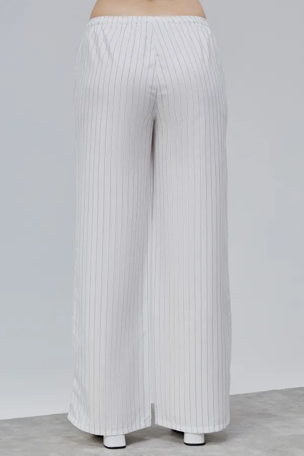 Pantalon rayé taille haute à jambes larges pour femme avec poches