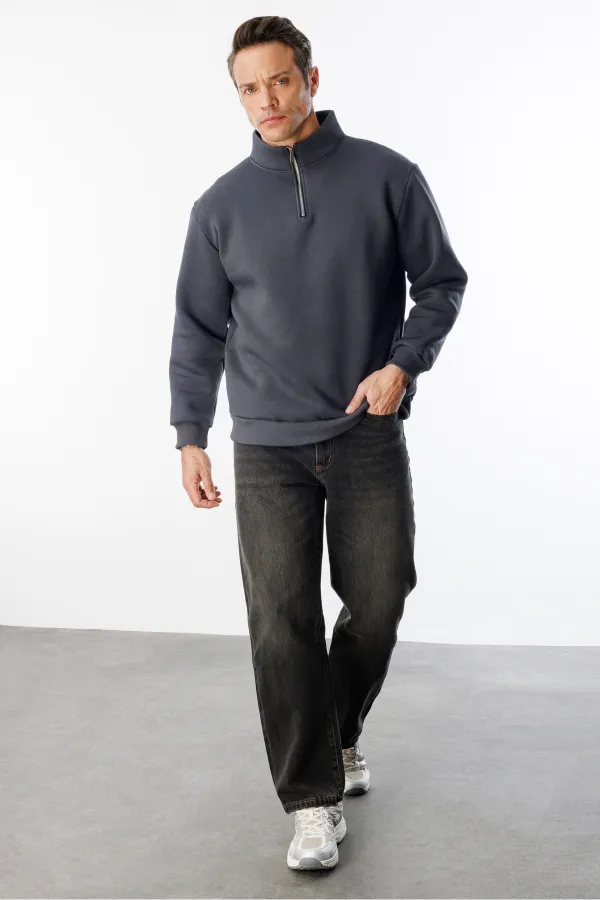 Sweat-shirt unisexe, coupe décontractée, coton, doublure polaire, demi-zip, col montant