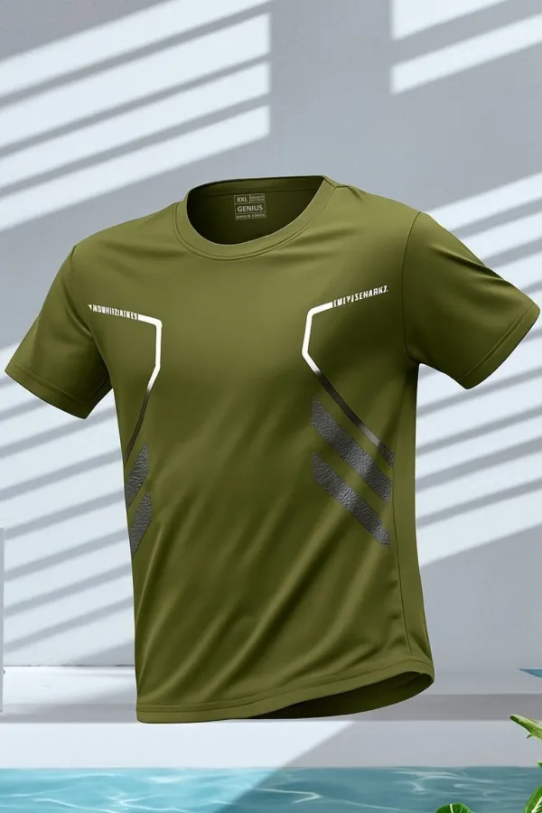 T-shirt de sport pour homme, T-shirt d'entraînement en polyester pour homme, T-shirt rayé