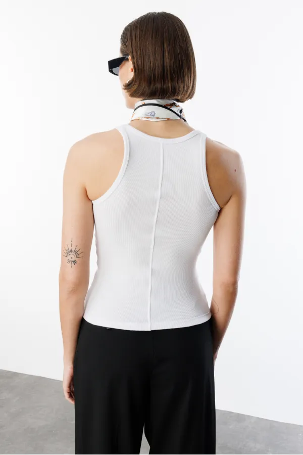 Débardeur basique pour femme à bretelles larges et aspect côtelé TOP1