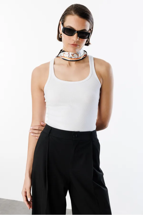 Débardeur basique pour femme à bretelles larges et aspect côtelé TOP1