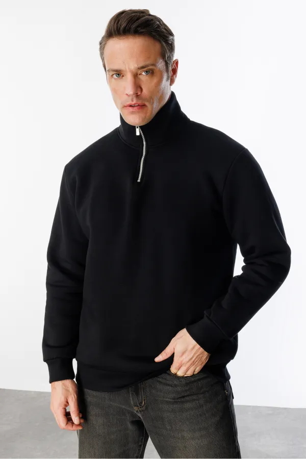 Sweat-shirt unisexe, coupe décontractée, coton, doublure polaire, demi-zip, col montant