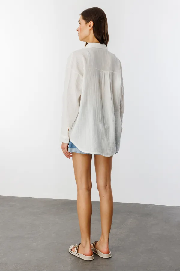 Oversize Basic Müslin Kadın Gömlek KADIN-MÜSLİN-GÖMLEK