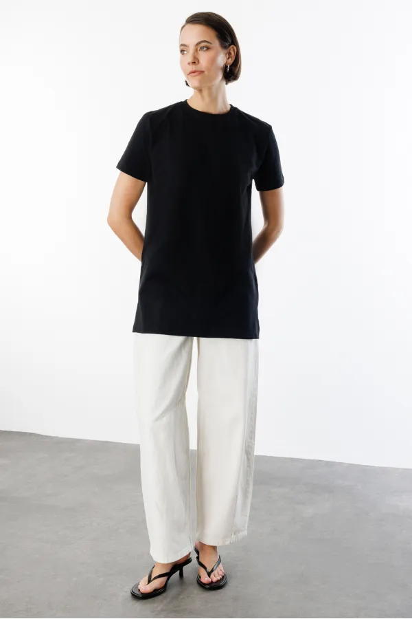 Regular Fit Crew Neck Basic Plain Short Sleeve 100% Cotton Tunic OVERSIZE-TUNIC