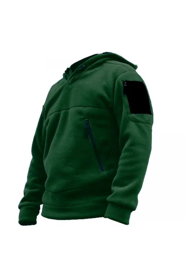 Veste polaire tactique à capuche pour homme avec poches, idéale pour les activités de plein air.