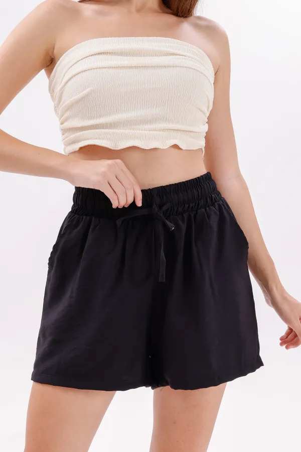 Short en coton Aerobin pour femme de Genius Store, avec poches, tissu infroissable et taille élastique.