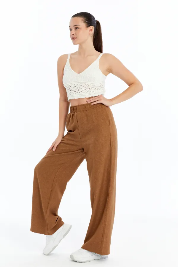 Kadın Pantolon Keten Karışımlı Belİ Lastikli Kırışmaz Kumaş Pantolon KETEN-PANTOLON