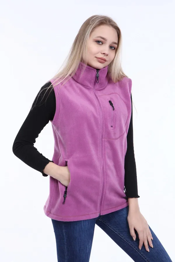 Store Kadın Polar Yelek Tam Fermuarlı Outdoor Spor Yelek 3cepli