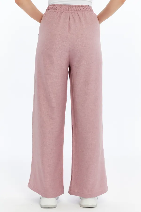 Pantalon pour femme, mélange de lin, taille élastique, tissu infroissable, LINEN-TROUSERS