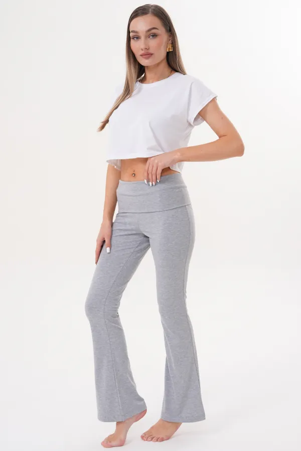 Kadın Pantolon İspanyol Paça Jarse Pamuklu Pantolon YÜKSEK-BEL-PANTOLON