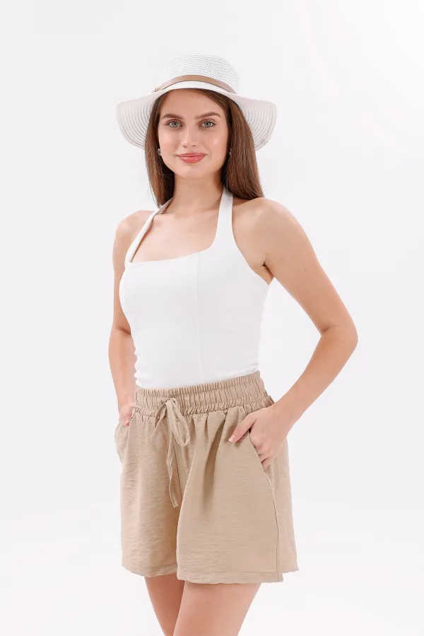 Short en coton Aerobin pour femme de Genius Store, avec poches, tissu infroissable et taille élastique.