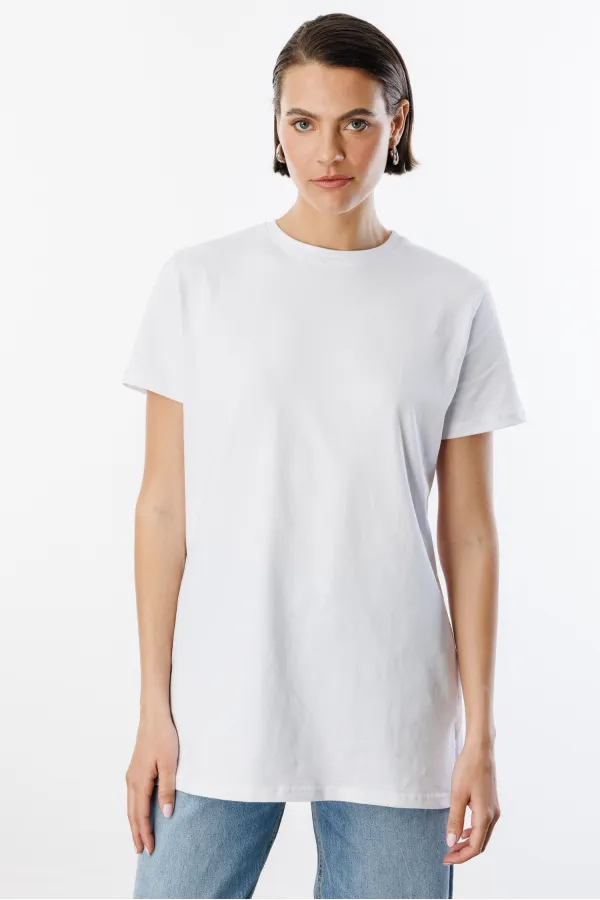 Regular Fit Crew Neck Basic Plain Short Sleeve 100% Cotton Tunic OVERSIZE-TUNIC