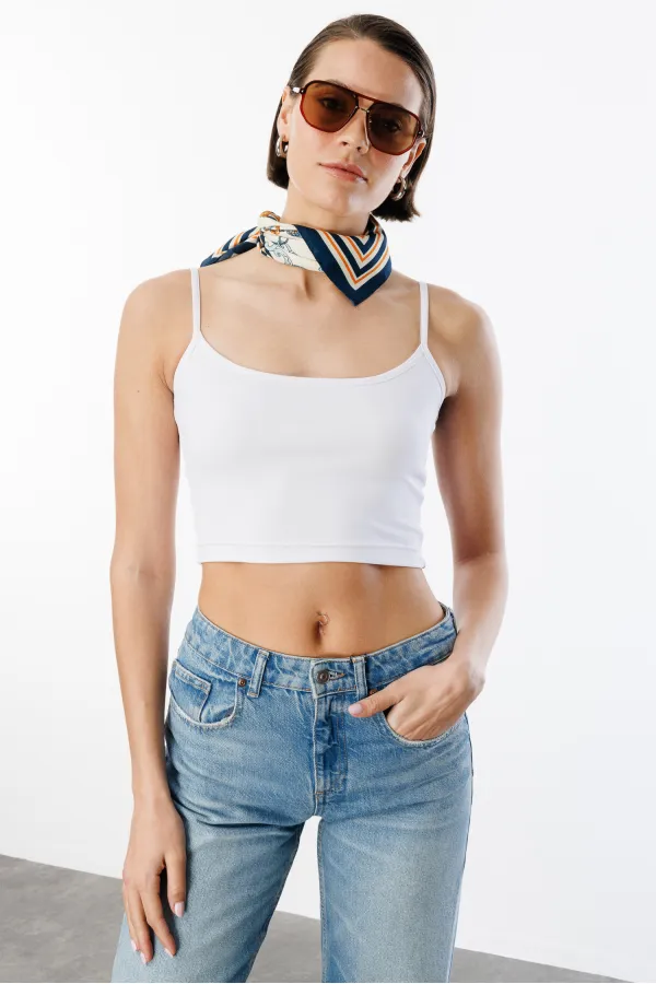 Women's Scuba Fabric Strappy Crop Top CROP-TANKLACE