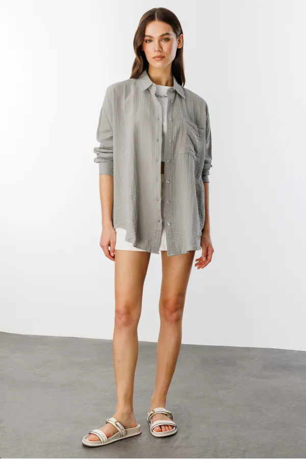 Oversize Basic Müslin Kadın Gömlek KADIN-MÜSLİN-GÖMLEK